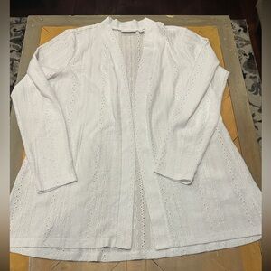 Susan Graver Eyelet Knit White  Cardigan size Medium